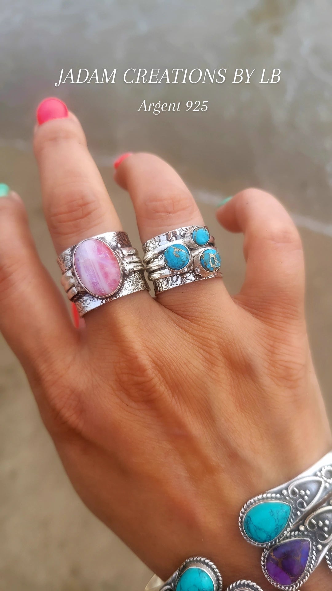 Bague argent 925 pierre de lune rose